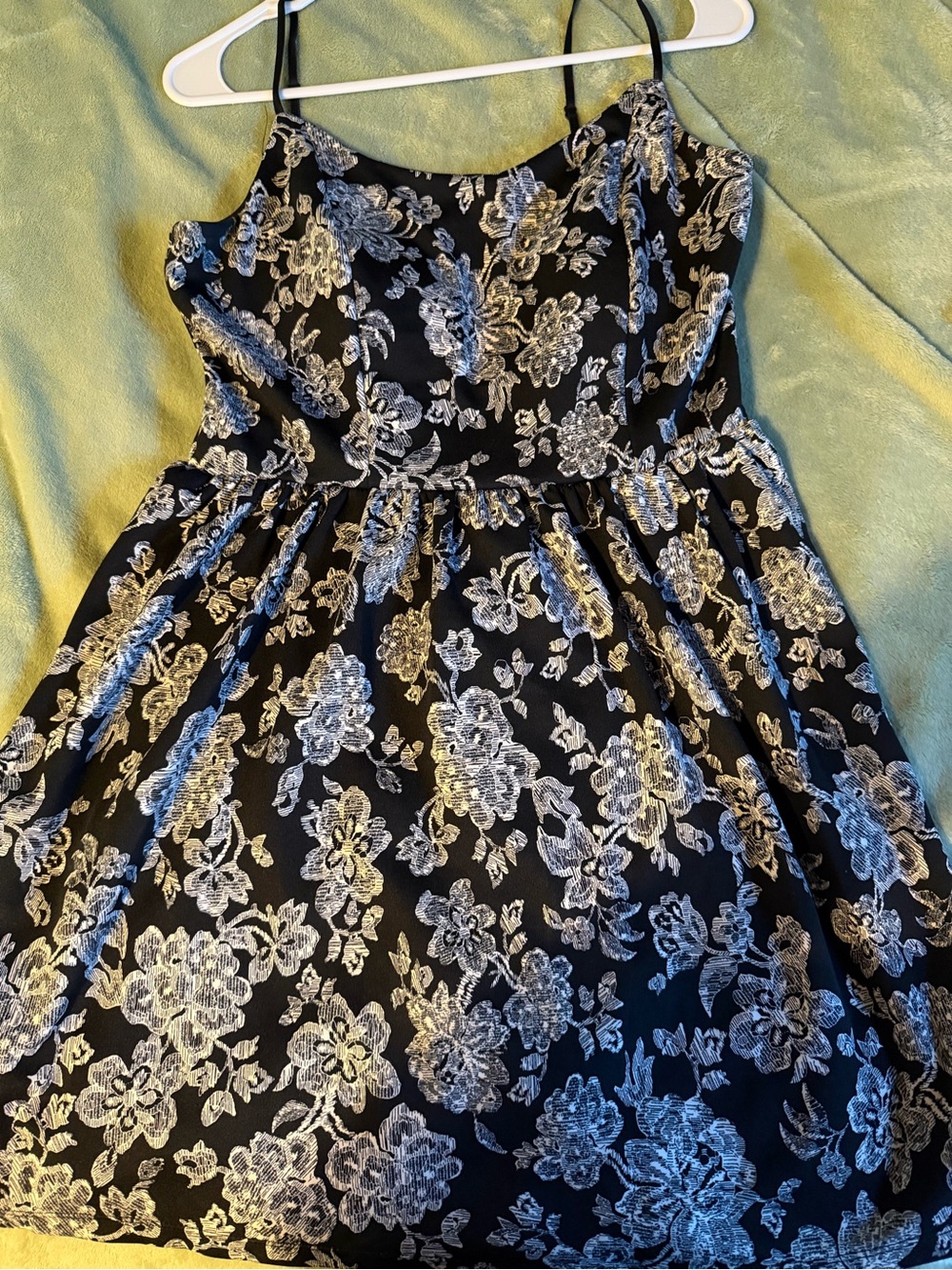 Emerald Sundae Black Dress with Silver Floral Lace Accents